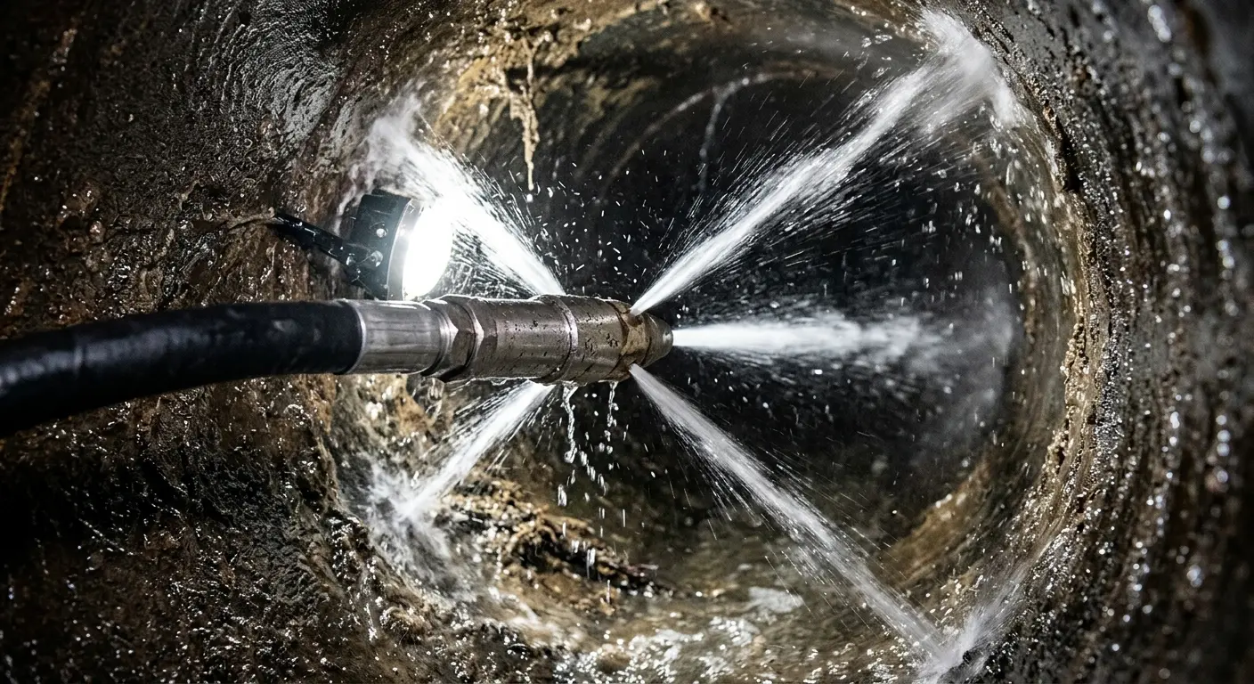 High-pressure hydro jetting nozzle cleaning sewer pipe for Storm Drain Cleaning in Laredo